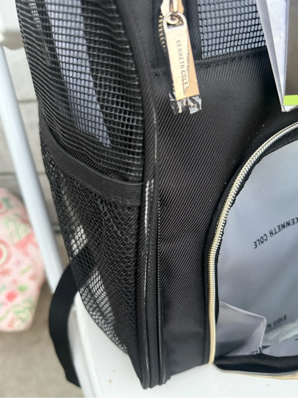 Kenneth Cole Black Backpack Pet Carrier with Gold Trim